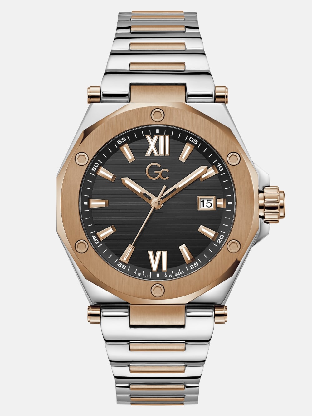 Gc Silver and Rose Gold-Tone Multifunctional Watch