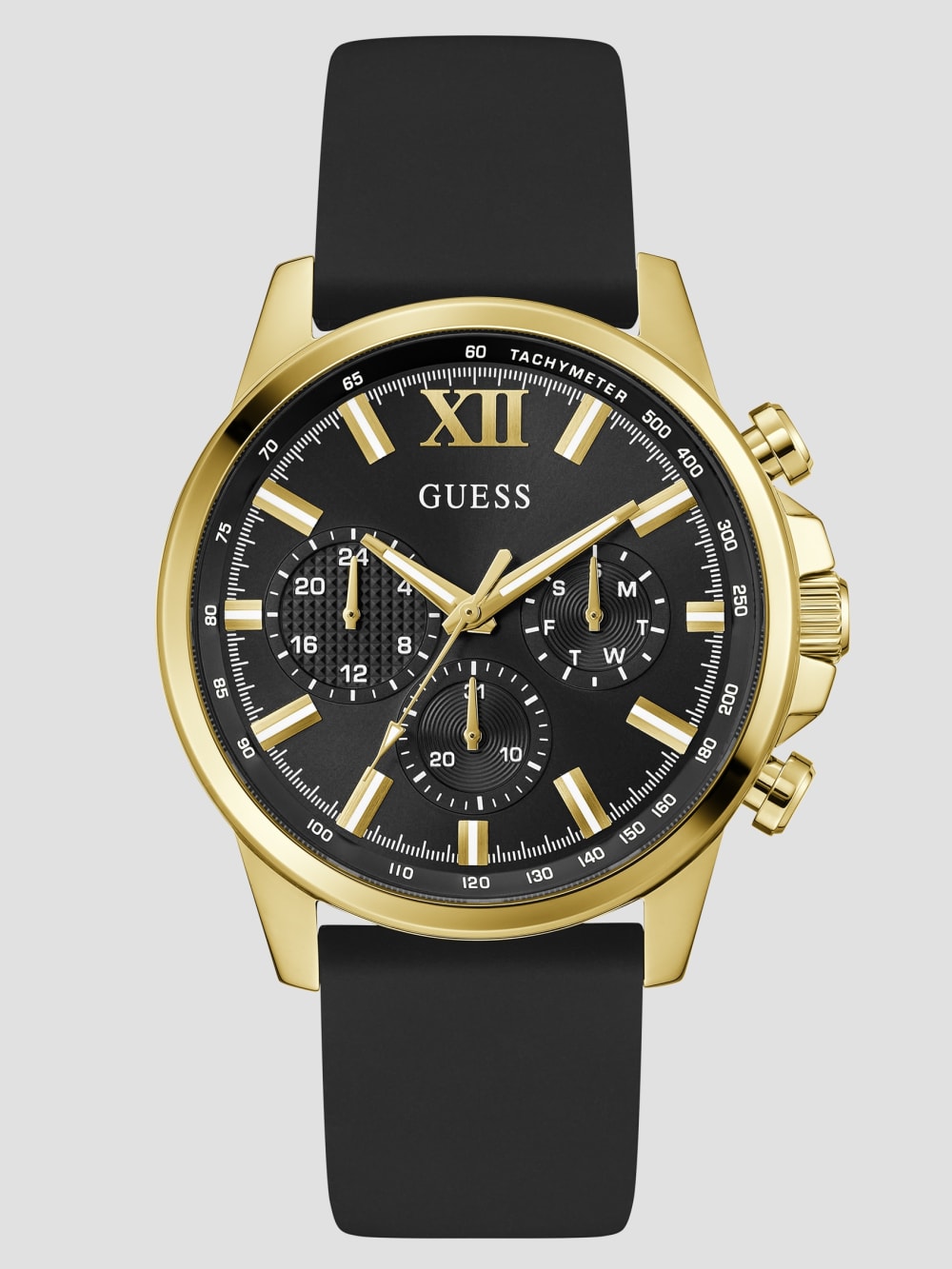 Gold-Tone and Black Silicone Multifunction Watch