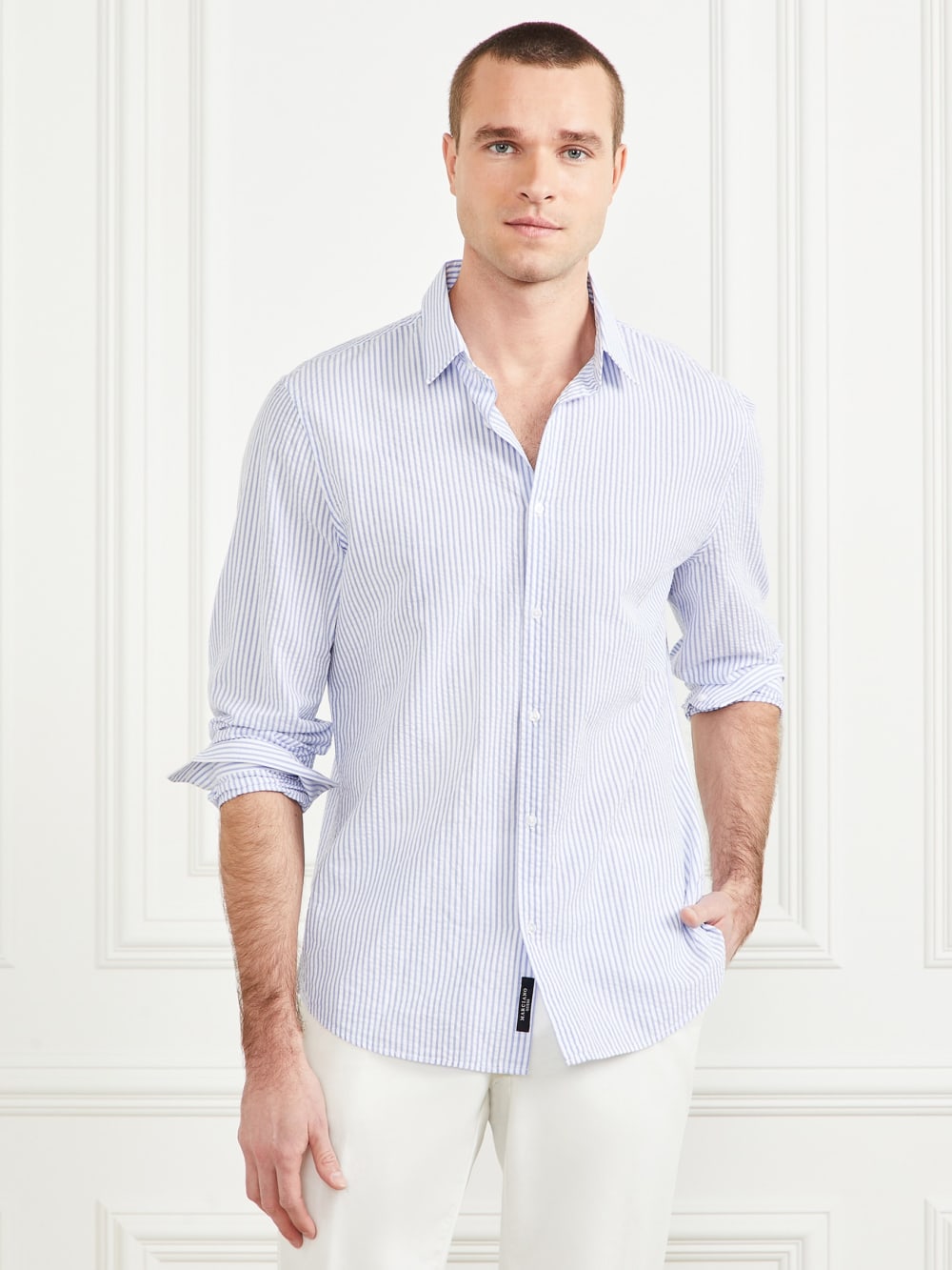 Seersucker Italian Notched Cuff Shirt