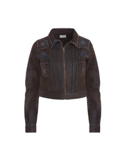denim velvet zip-up jacket