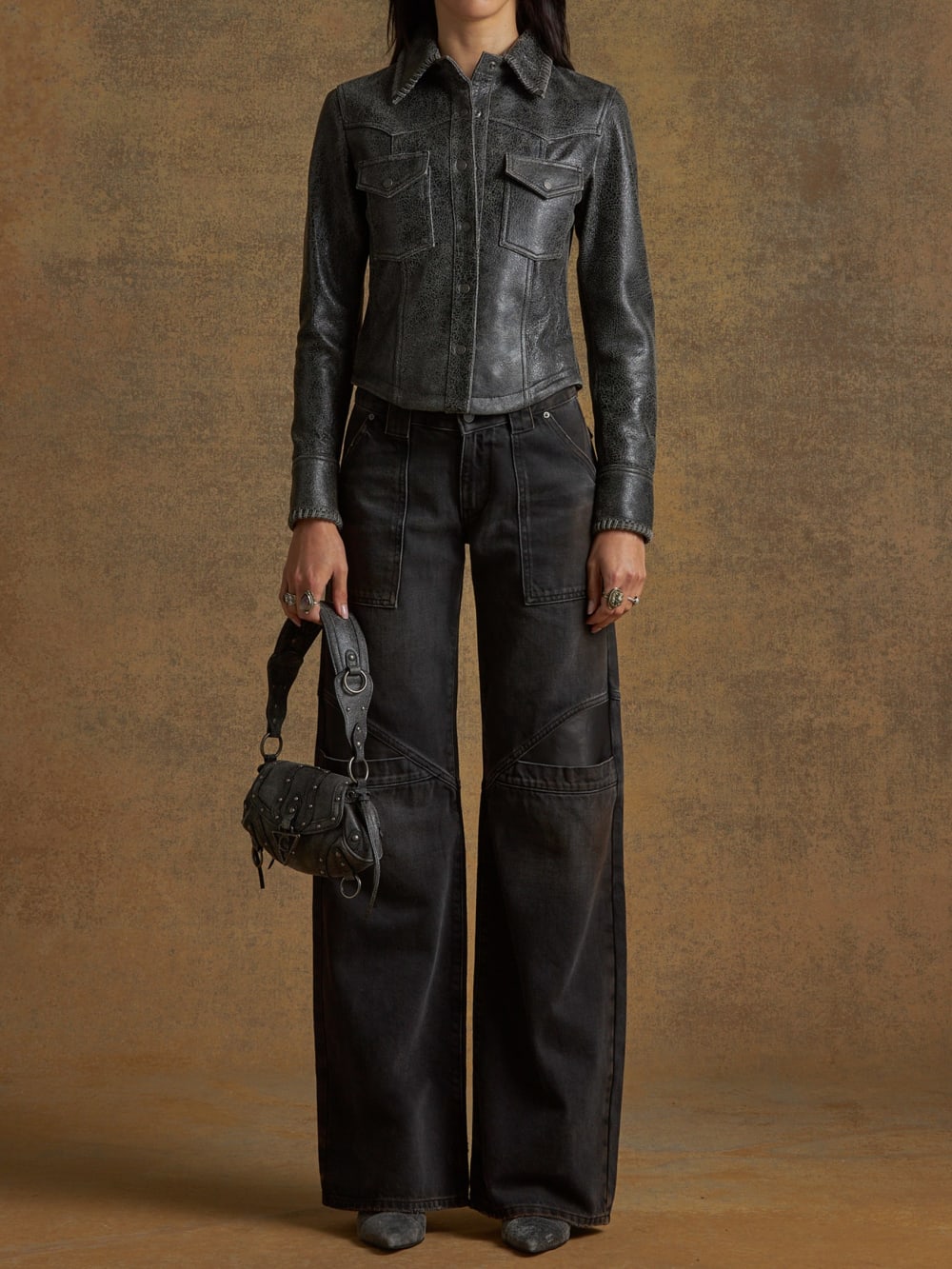 crackle leather jacket