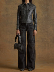 crackle leather jacket