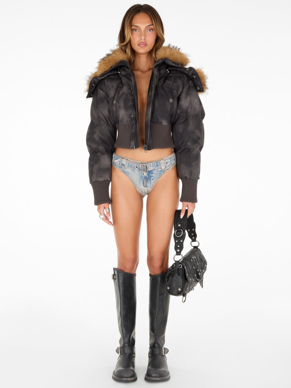 hooded faux-fur puffer jacket