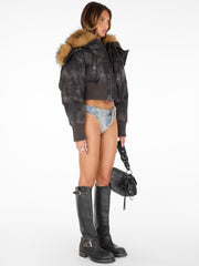 hooded faux-fur puffer jacket