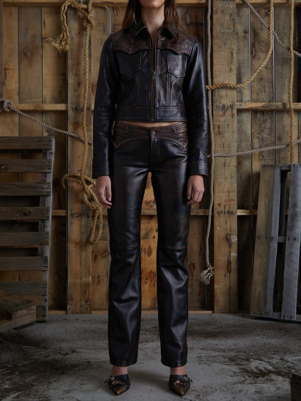 colorblock leather jacket