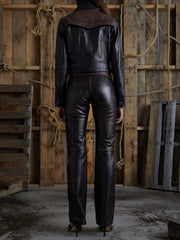 colorblock leather jacket