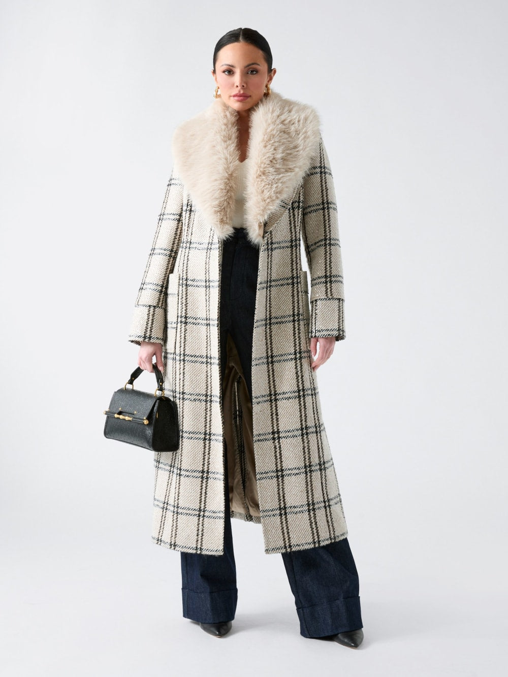 Charlize Sequin Plaid Wrap Coat