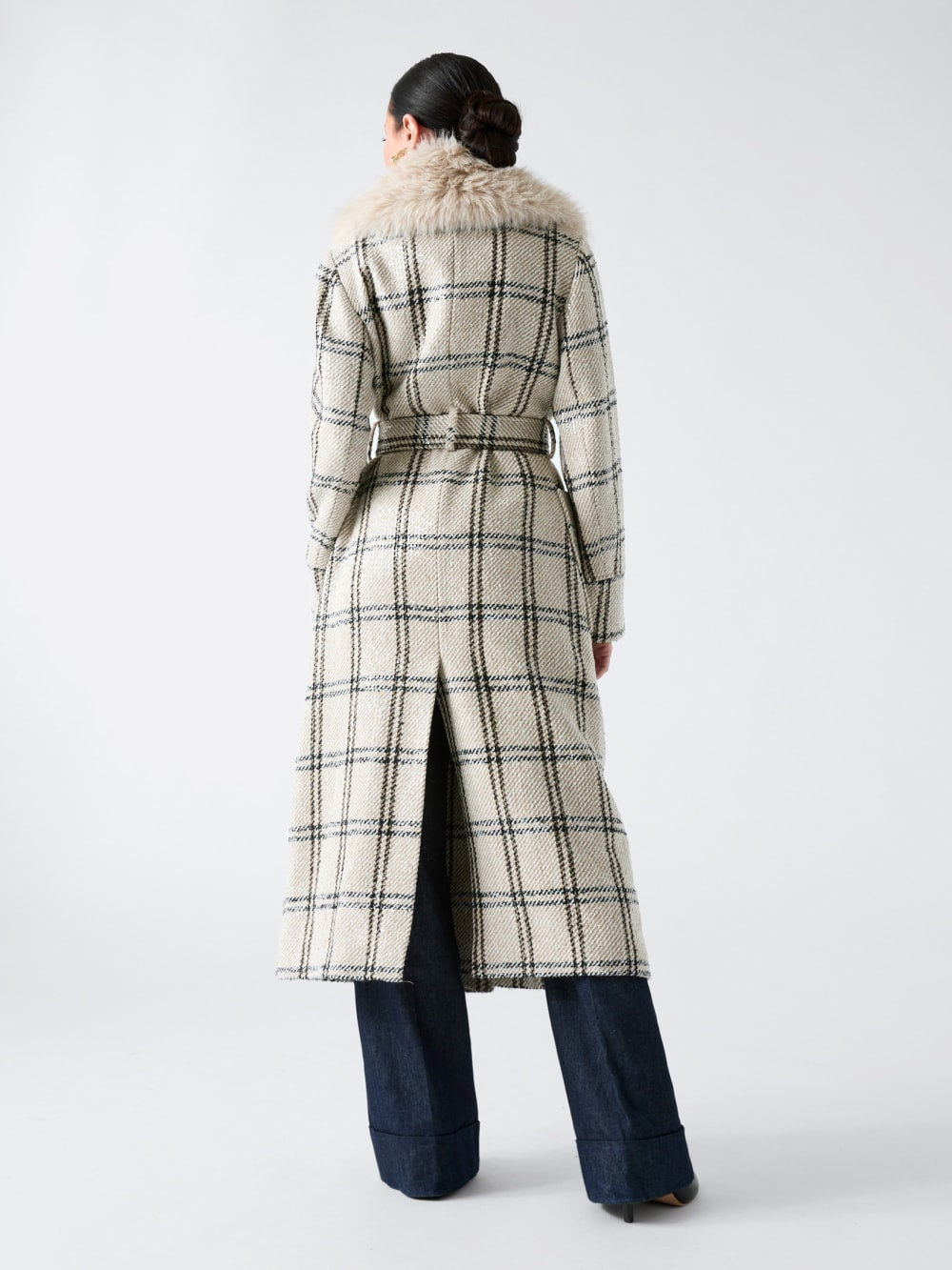 Charlize Sequin Plaid Wrap Coat