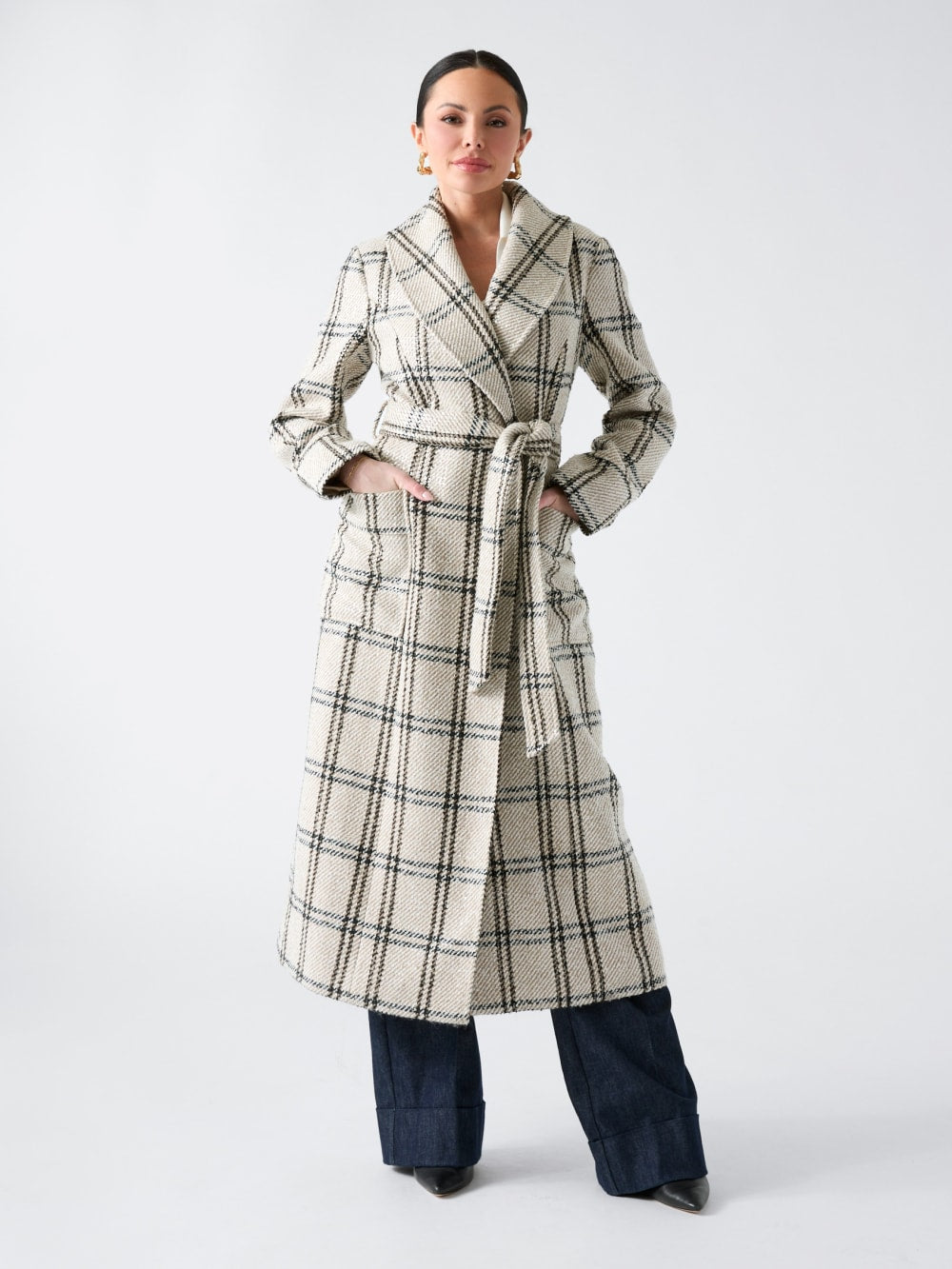 Charlize Sequin Plaid Wrap Coat