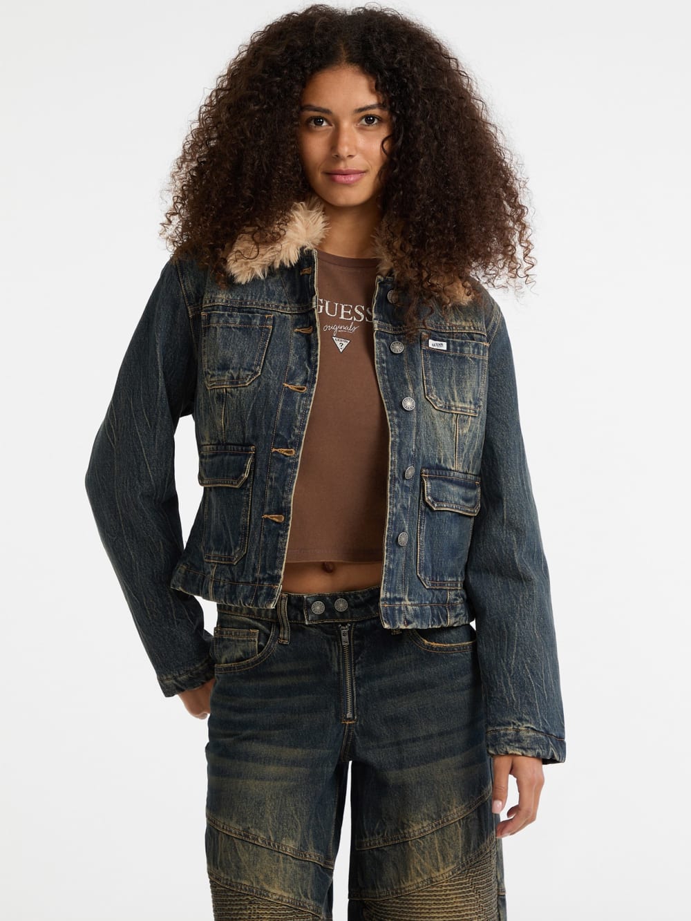 GUESS Originals Faux-Fur Denim Aviator Jacket