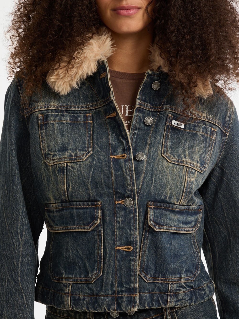 GUESS Originals Faux-Fur Denim Aviator Jacket