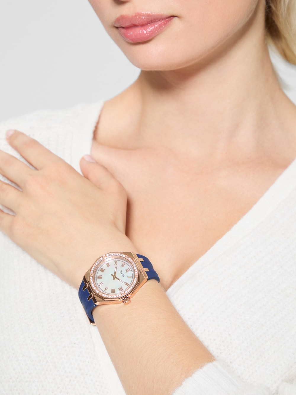 Rose Gold-Tone and Navy Silicone Analog Watch