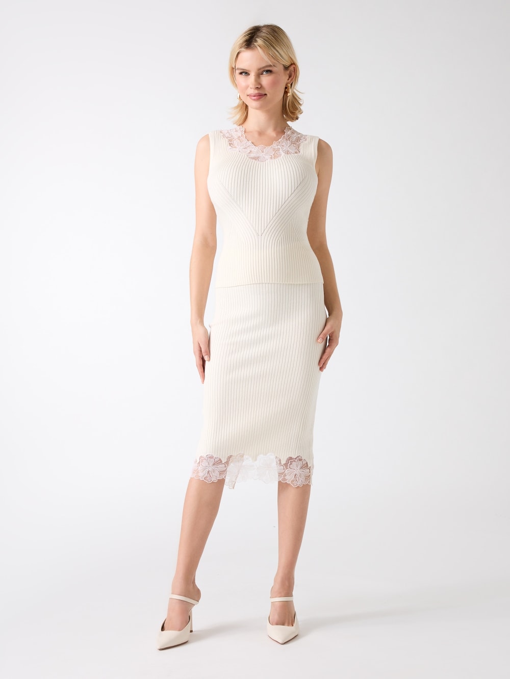 Candice Lace-Trim Sweater Skirt