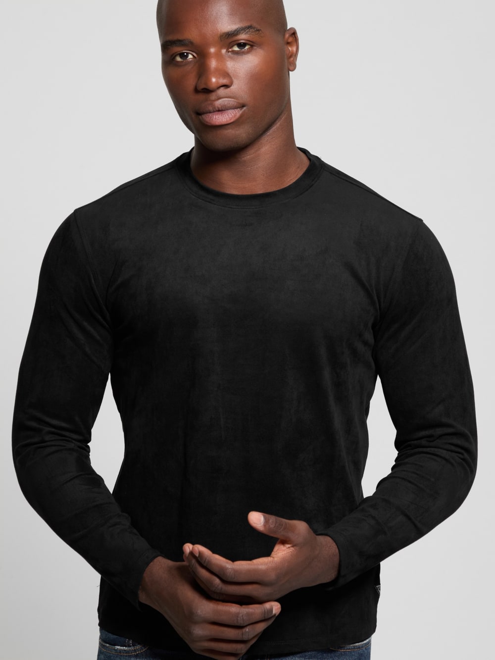 Garrett Knit Faux-Suede Crewneck