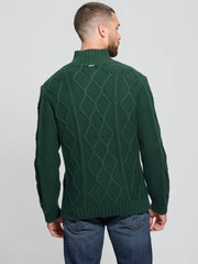 Diamond Cable-Knit Half-Zip Sweater