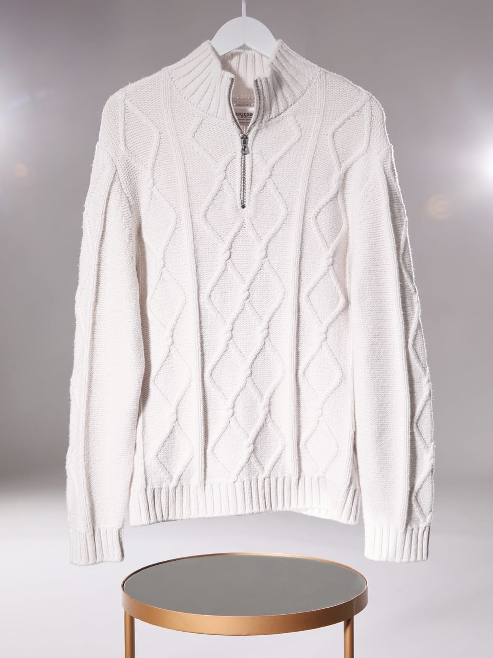 Diamond Cable-Knit Half-Zip Sweater