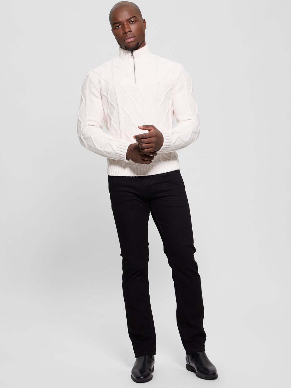 Diamond Cable-Knit Half-Zip Sweater