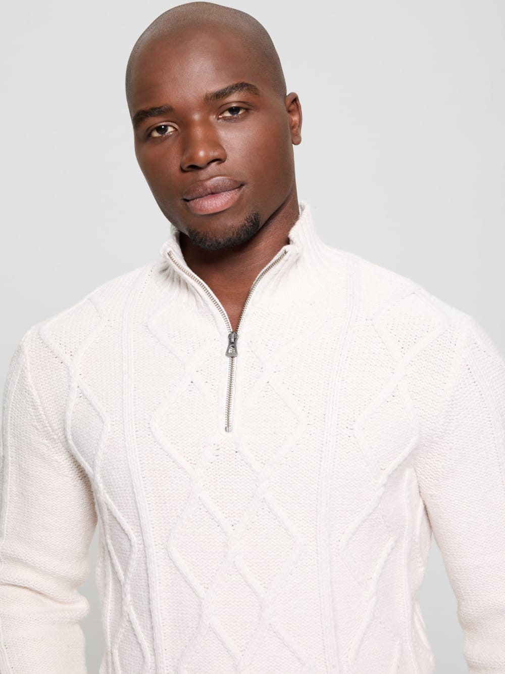 Diamond Cable-Knit Half-Zip Sweater