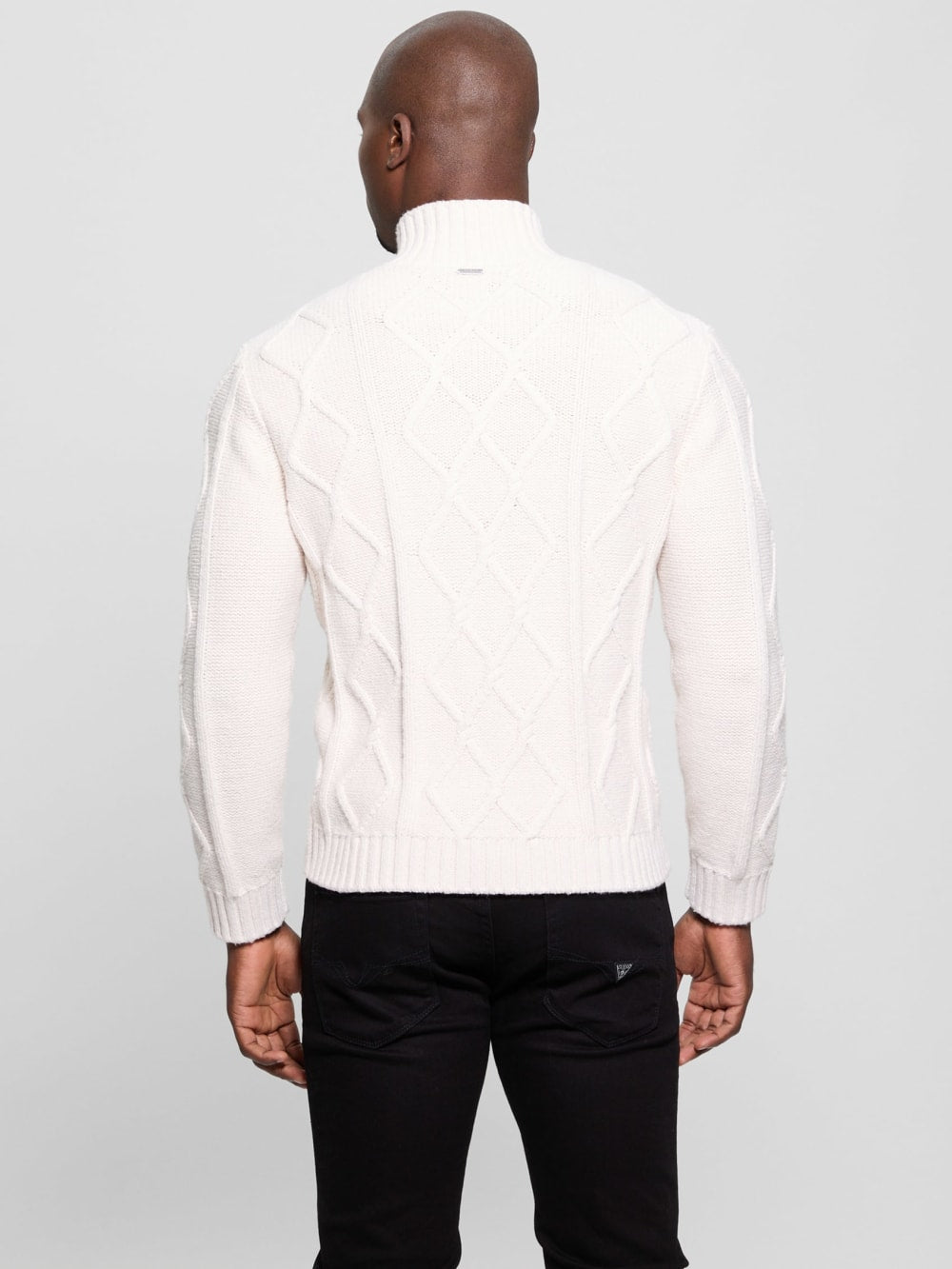 Diamond Cable-Knit Half-Zip Sweater