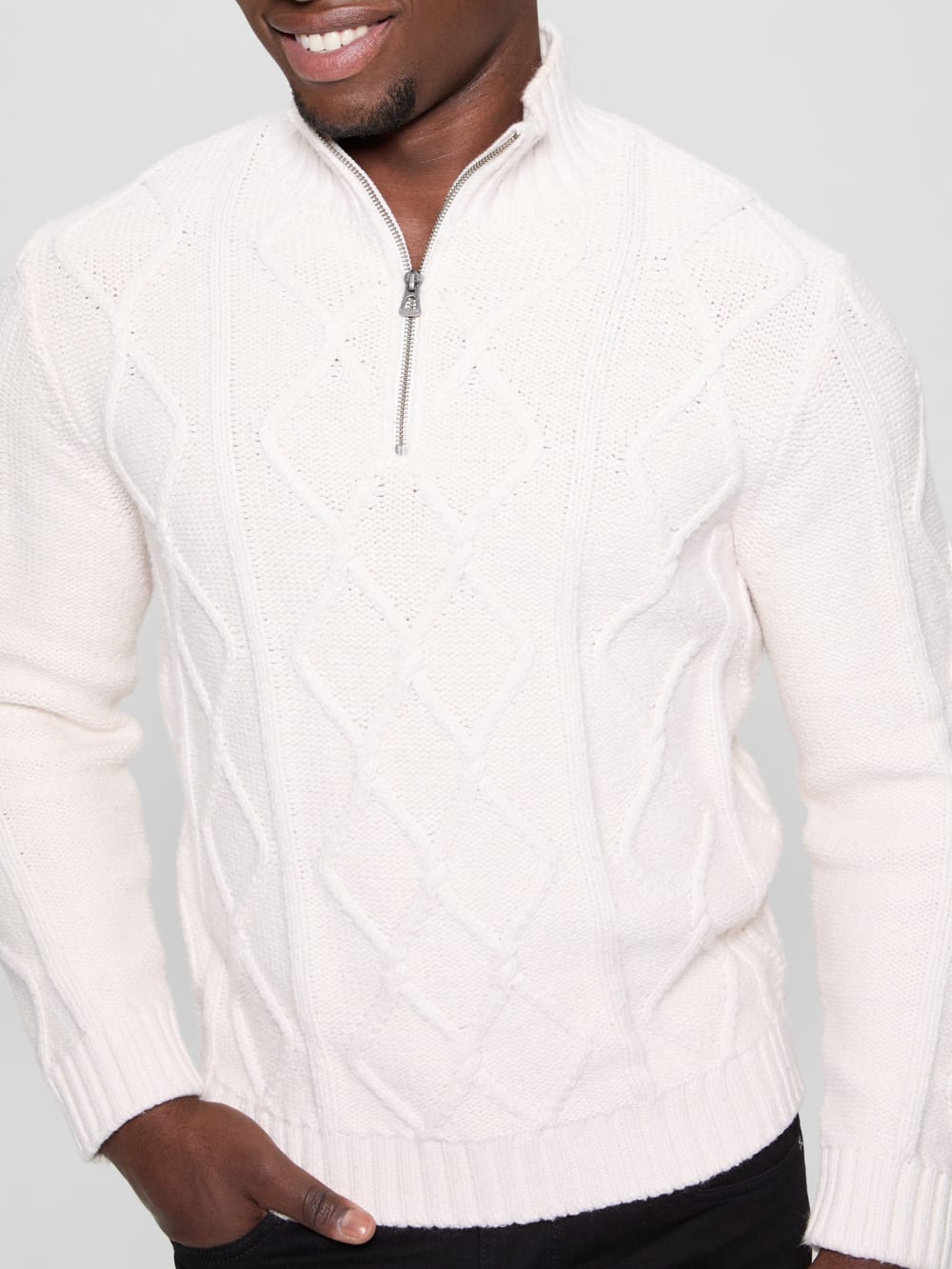 Diamond Cable-Knit Half-Zip Sweater