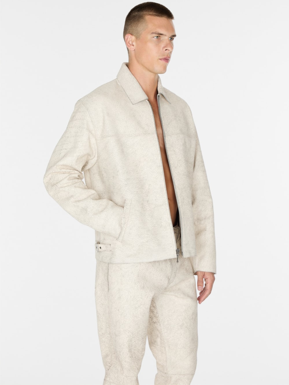 crackle leather zip jacket