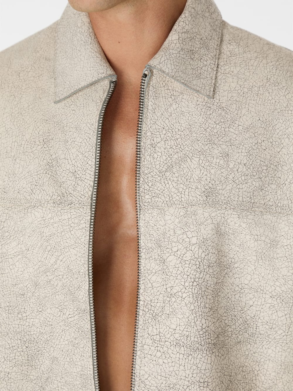 crackle leather zip jacket