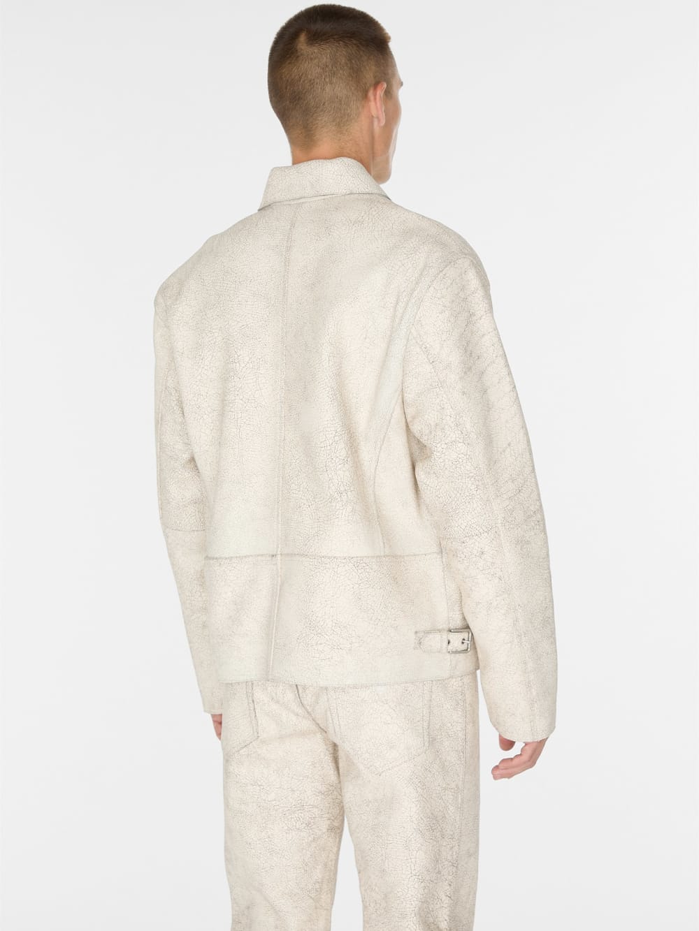 crackle leather zip jacket