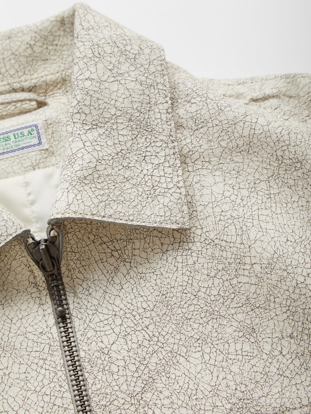 crackle leather zip jacket