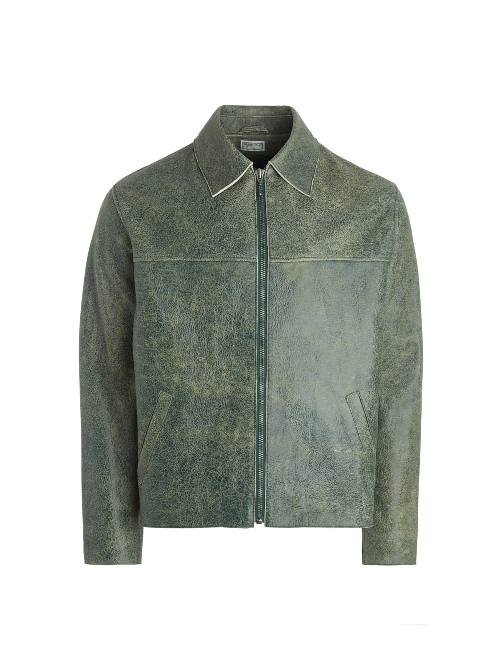 crackle leather zip jacket