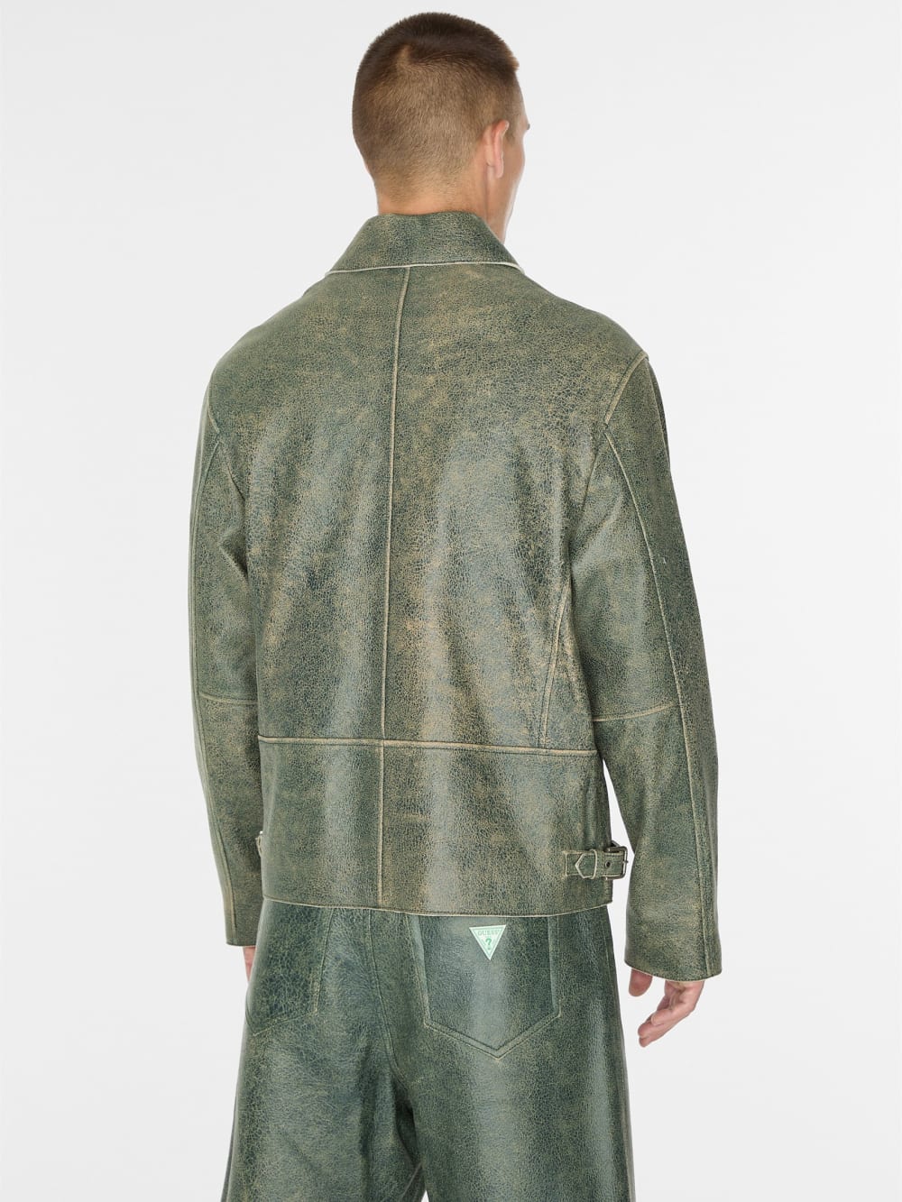 crackle leather zip jacket