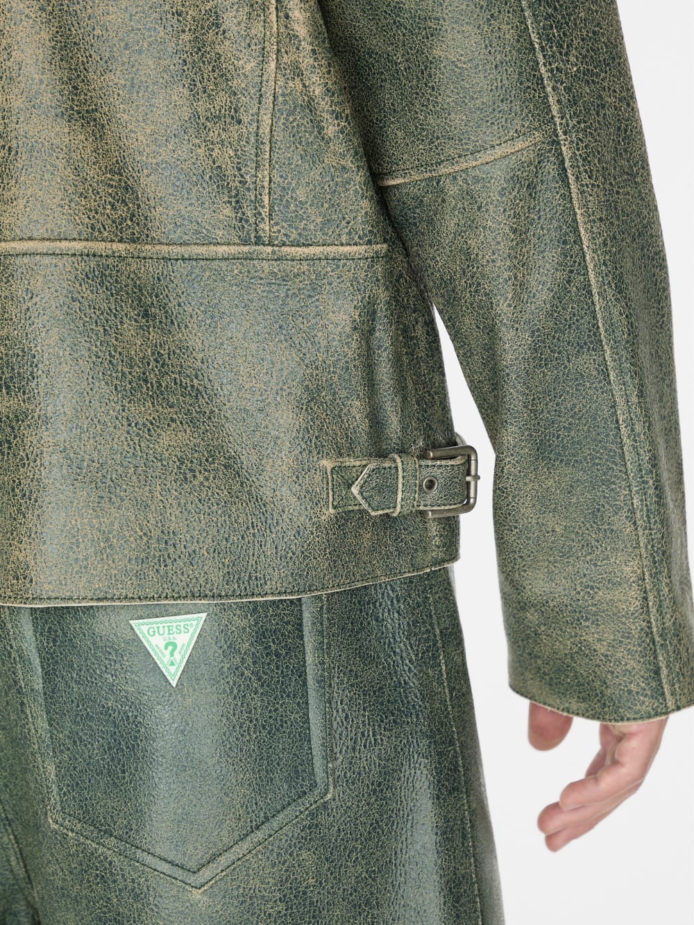 crackle leather zip jacket