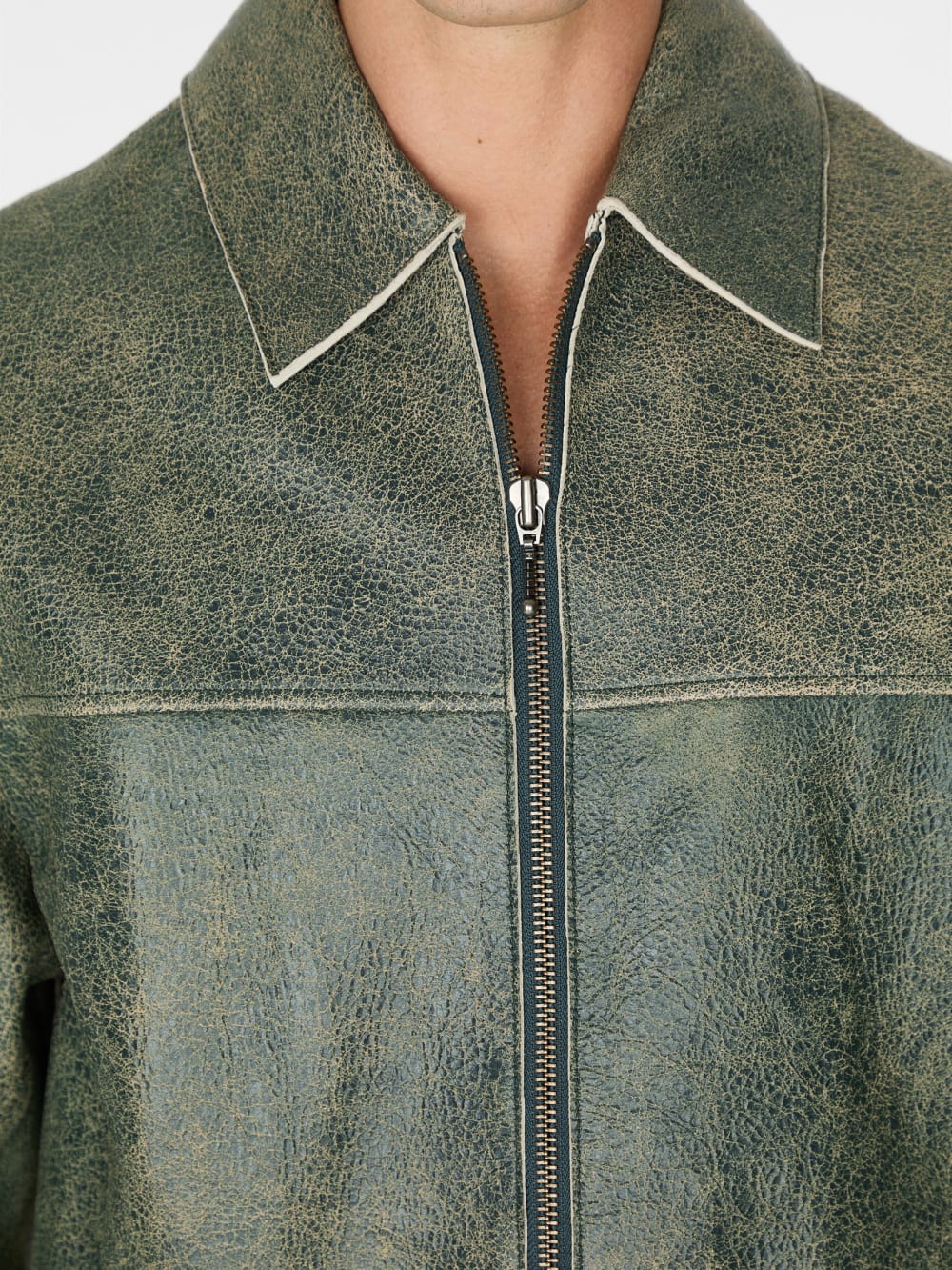 crackle leather zip jacket