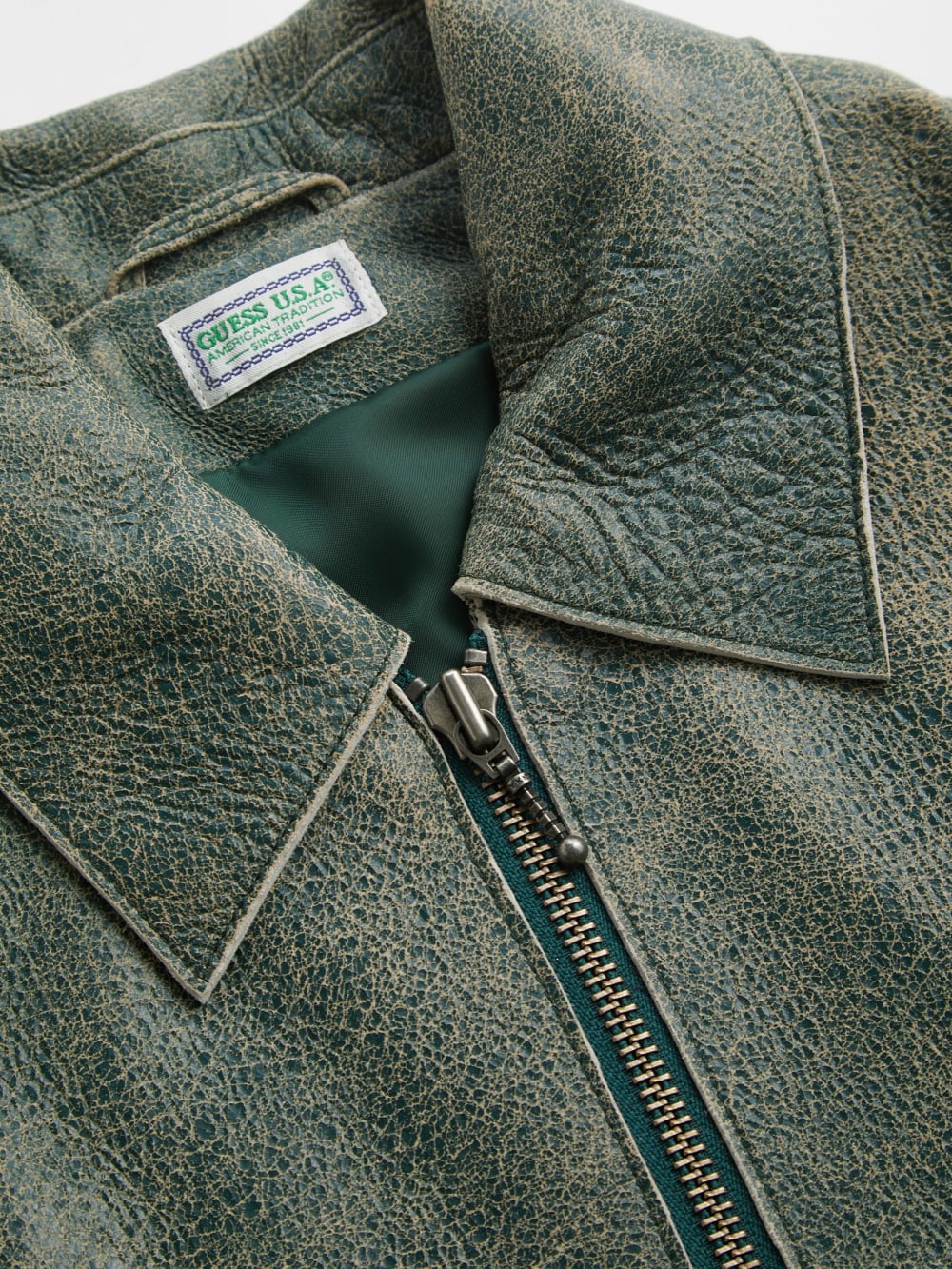 crackle leather zip jacket