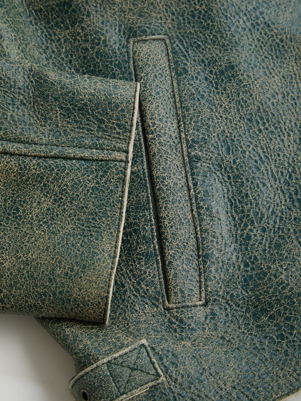 crackle leather zip jacket