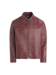 crackle leather zip jacket