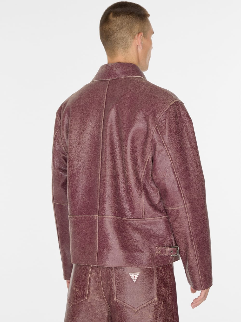 crackle leather zip jacket