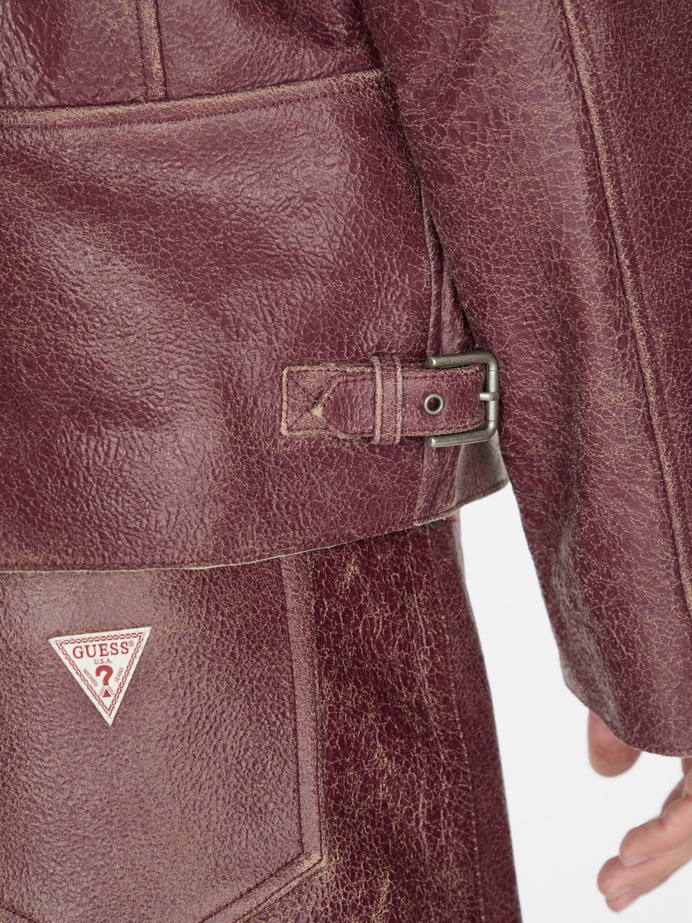 crackle leather zip jacket