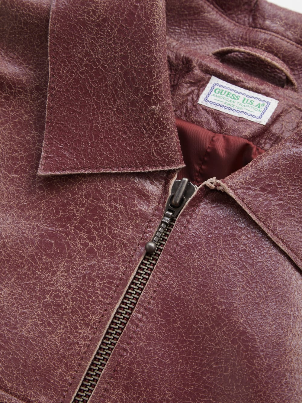 crackle leather zip jacket