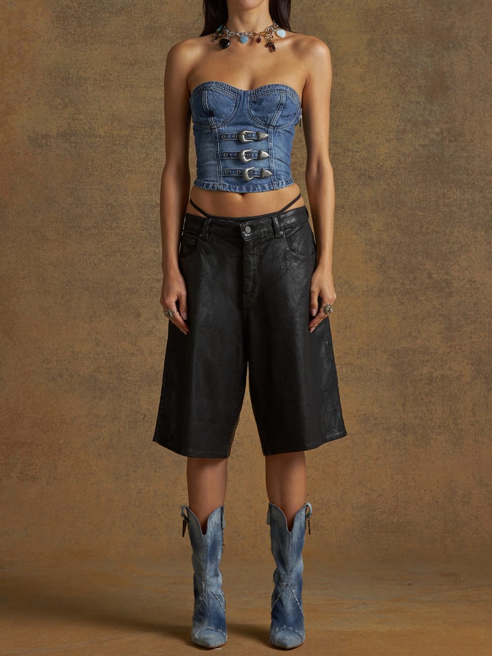denim buckle bustier