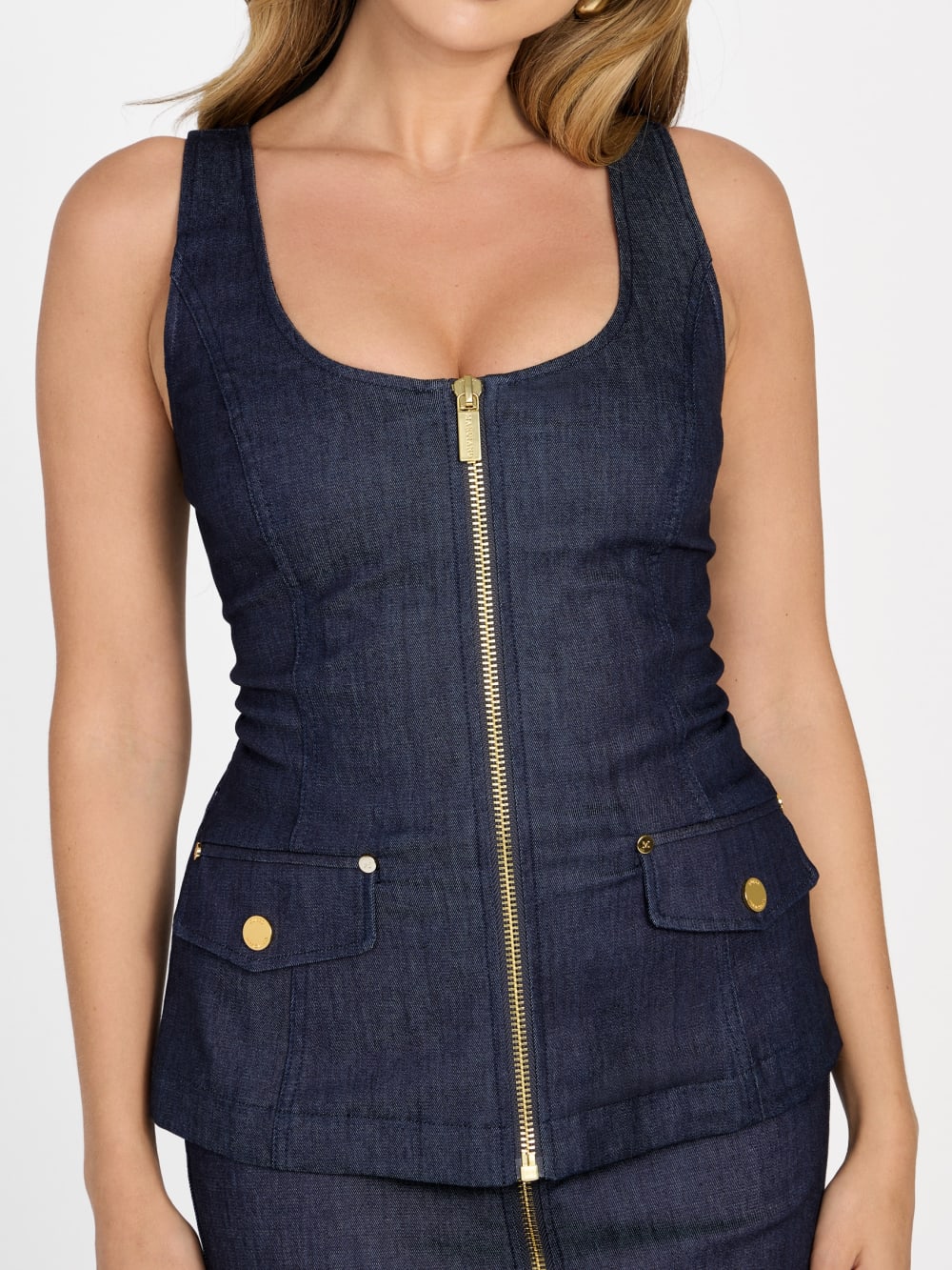 Denim Zip Corset Top