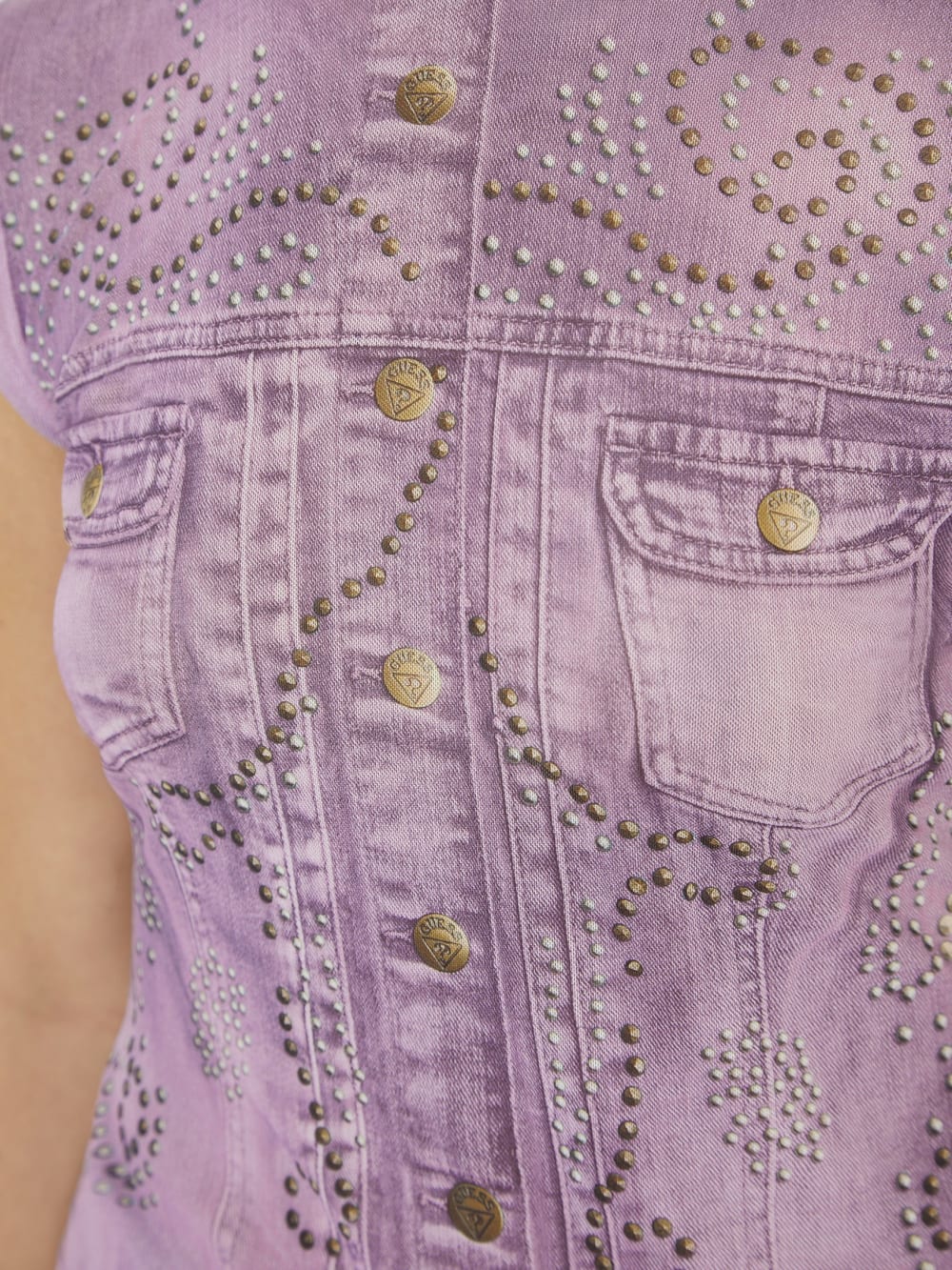GUESS Originals Printed Stud and Denim Mesh Top