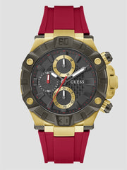 Gold-Tone and Red Silicon Multifunction Watch