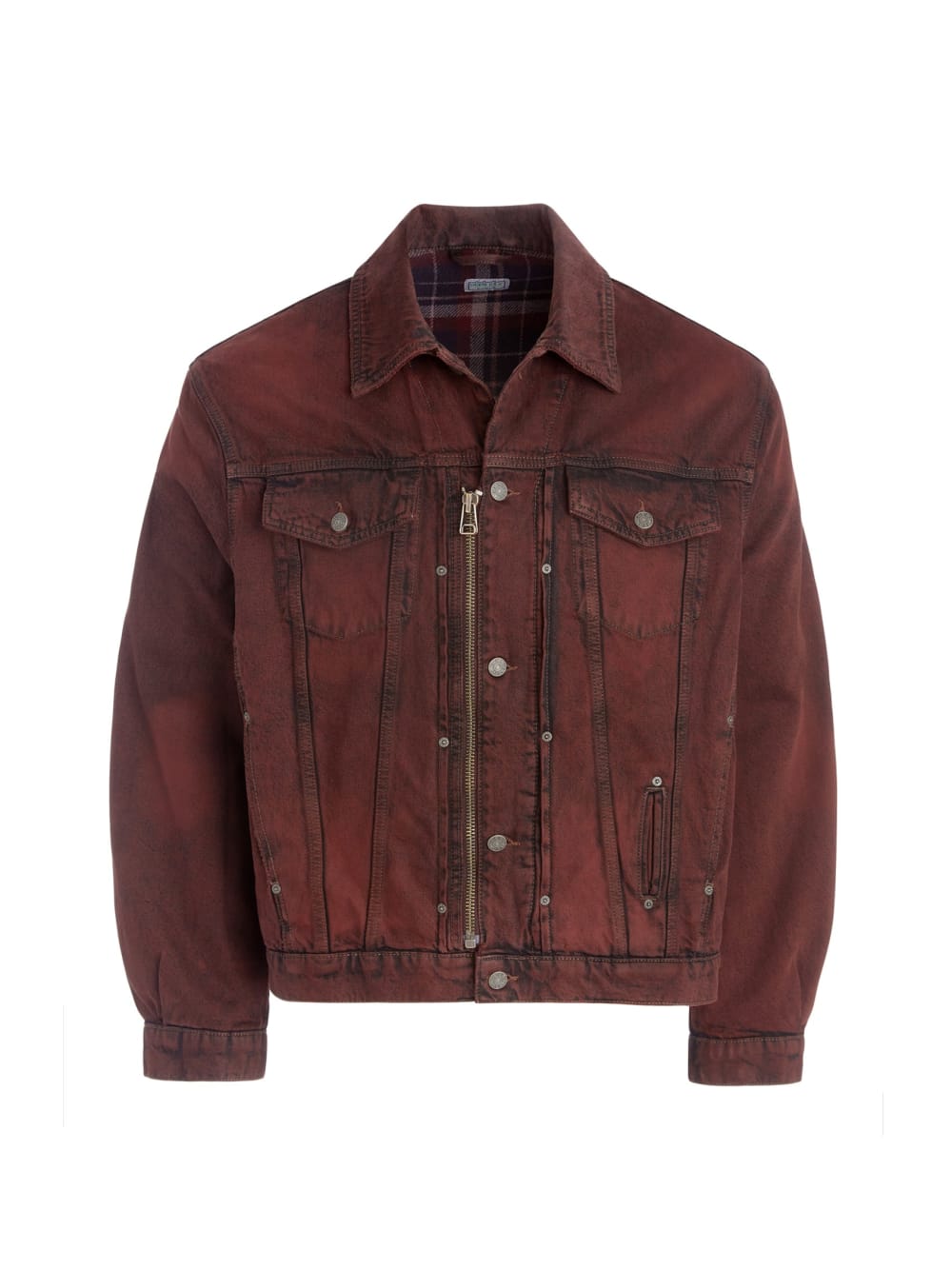 red lined zip-up trucker jacket