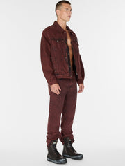 red lined zip-up trucker jacket
