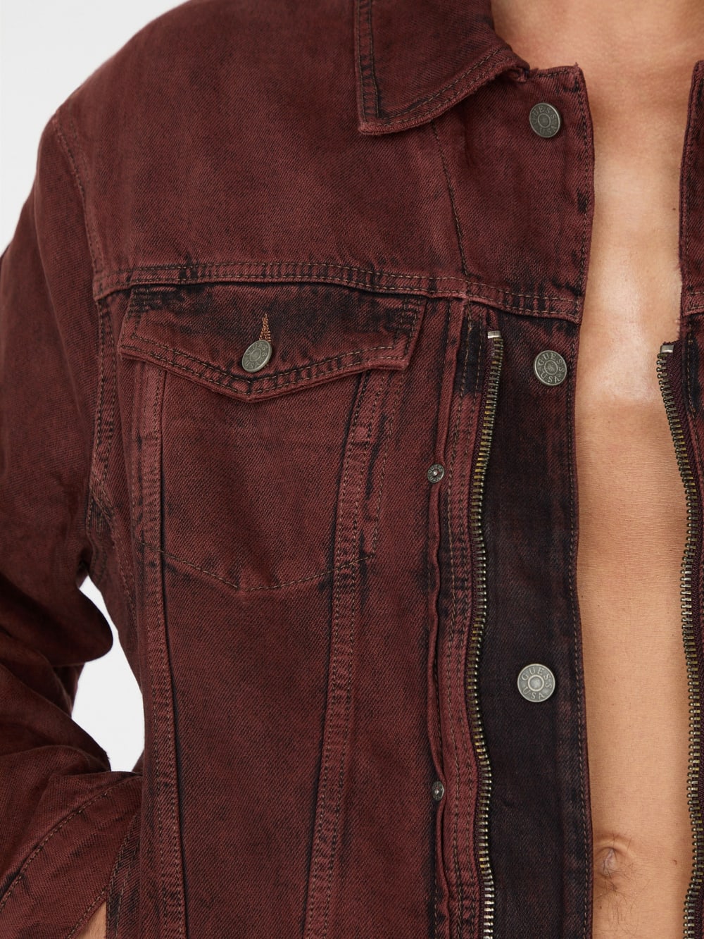 red lined zip-up trucker jacket