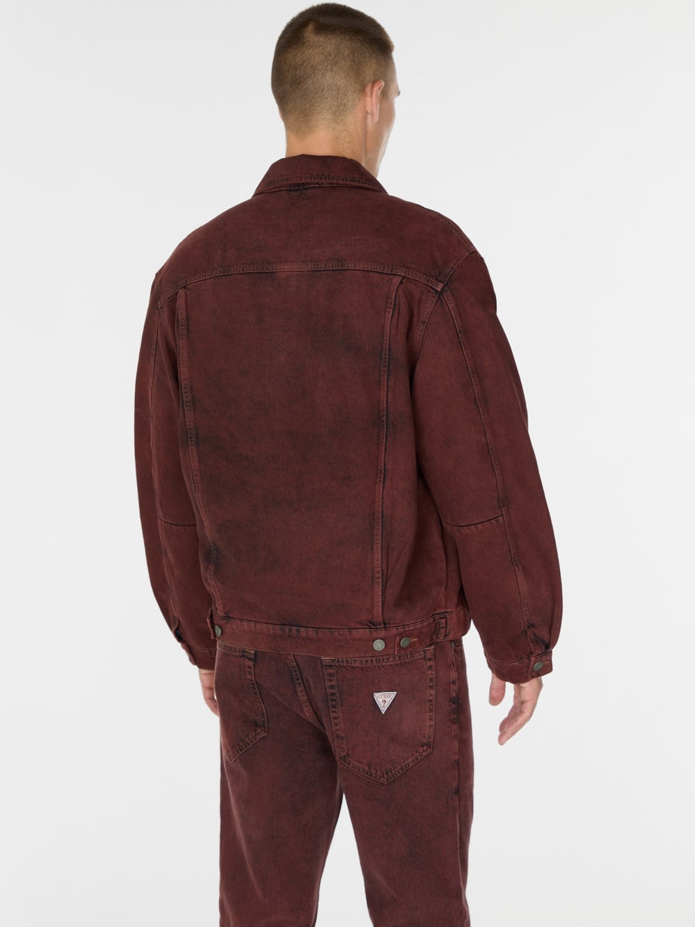 red lined zip-up trucker jacket