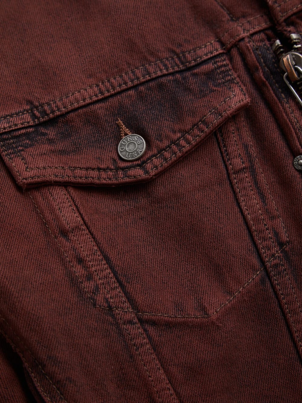 red lined zip-up trucker jacket