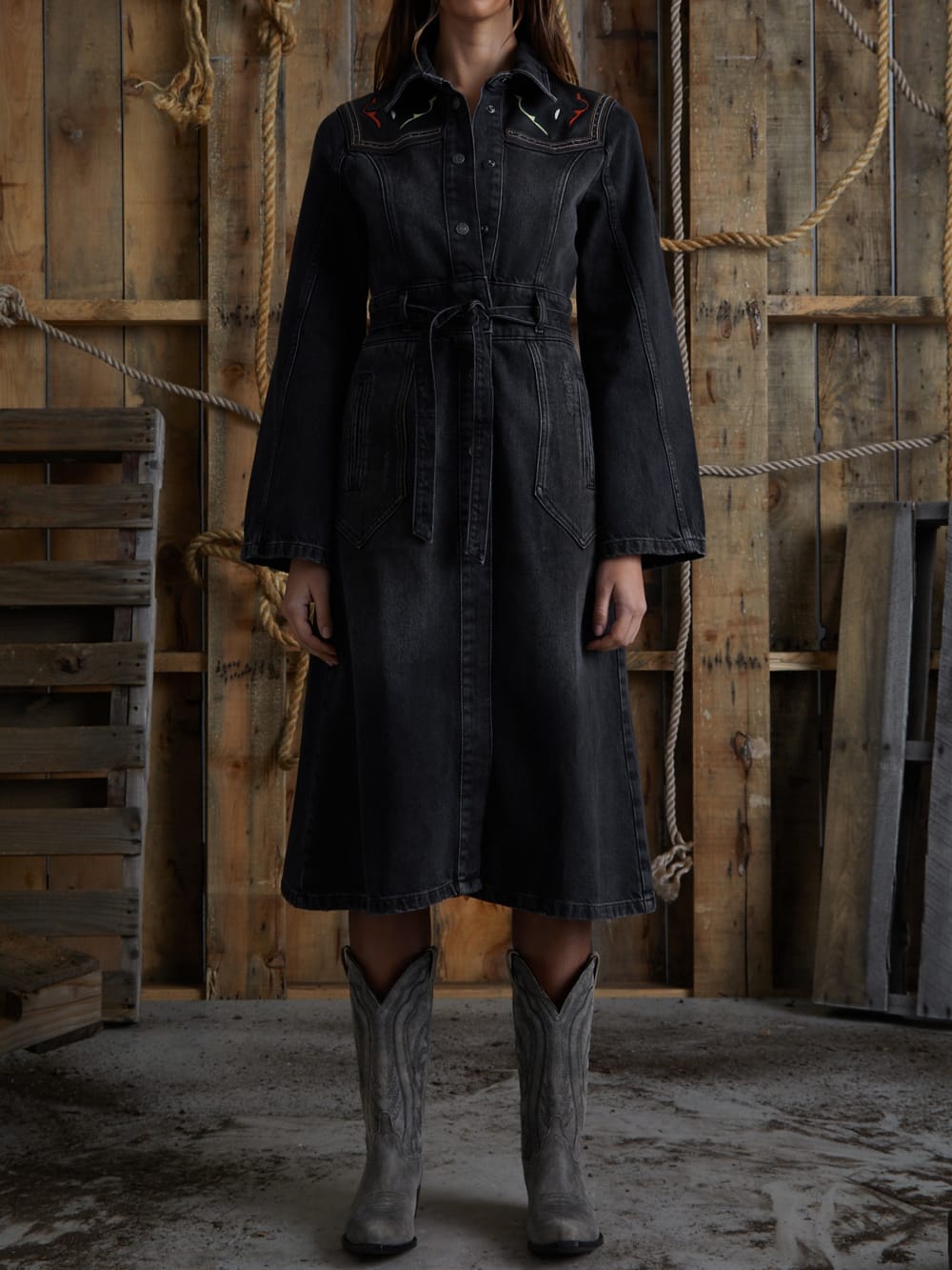 long denim coat