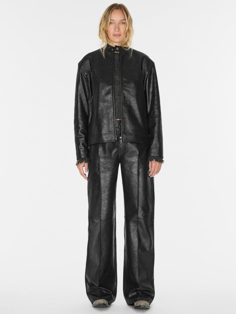 crackled leather moto jacket