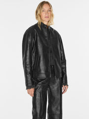 crackled leather moto jacket
